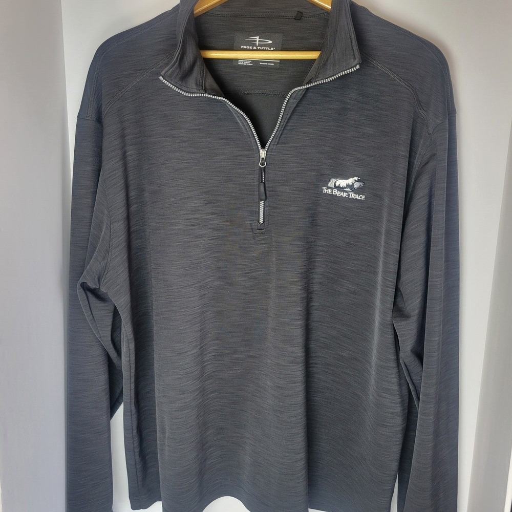 Page & Tuttle Mens XL Gray The Bear Trace Quarter Zip Pullover Golf Shirt LS